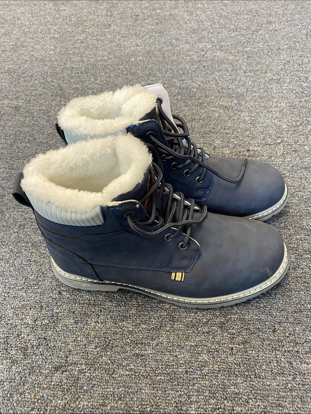 Mishansha Navy Faux-Fur Lined Lace-Up Winter Boots